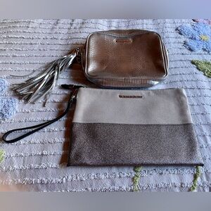 🌸Victoria Secret Silver Cross Body Tassel Purse with Gold Chain AND Wristlet🌸